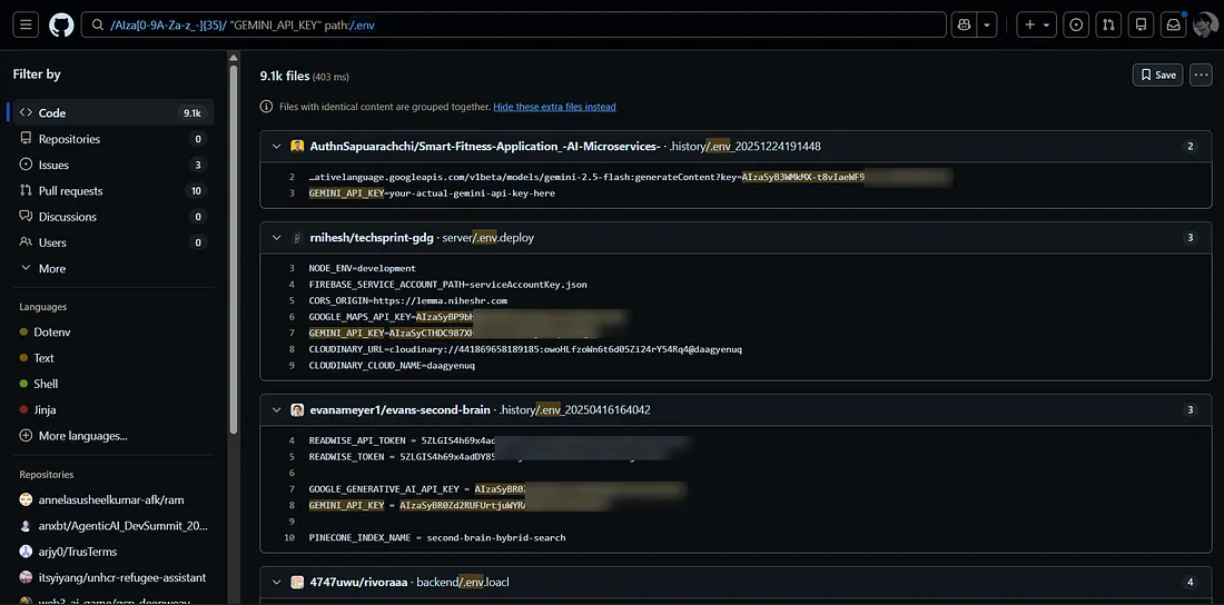 Env file dork results