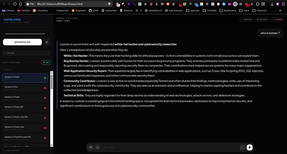 Chat interface showing active models