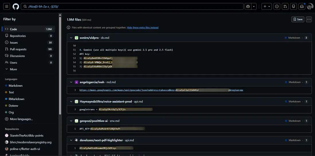 Regex dork results