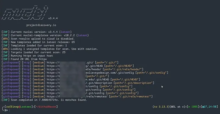 Nuclei .git scan results