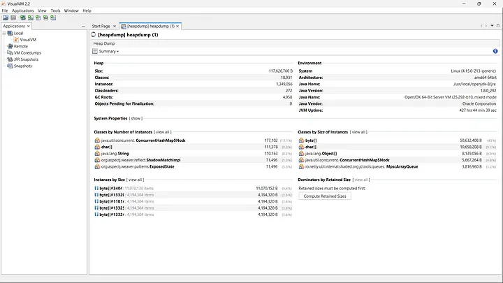 Heapdump analysis VisualVM